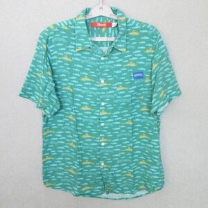 Sweetwater Brewing Button Up Shirt Short Sleeve Green Fish Print Men's M